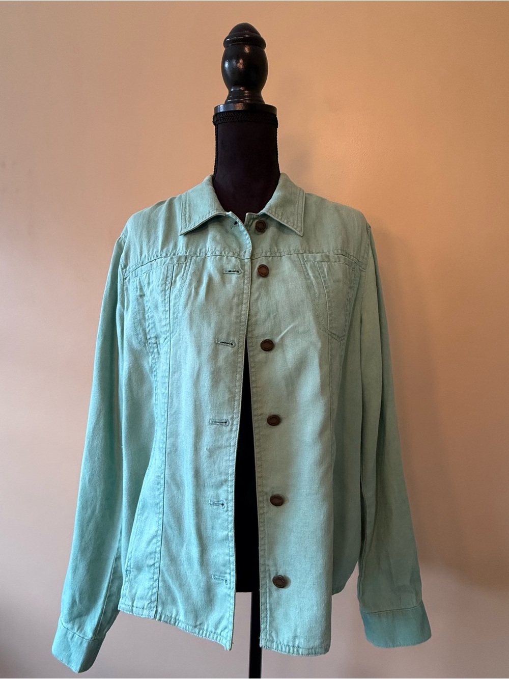 Jones New York Women’s Linen Jacket Green Size XL Classic Trucker Shacket  BOHO